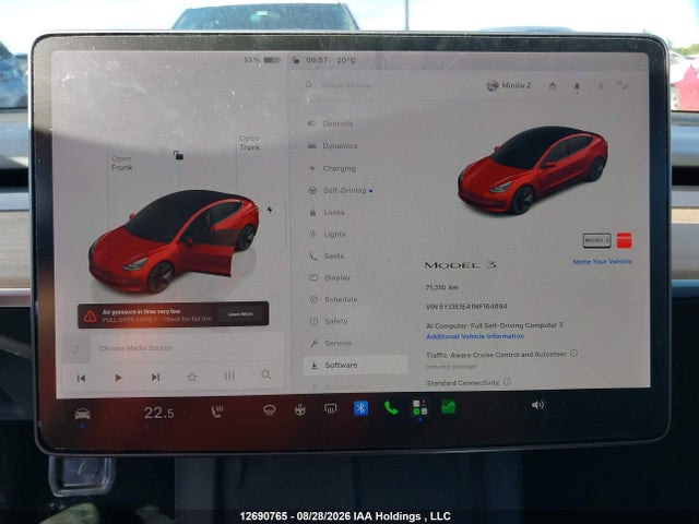 5YJ3E1EA1NF164694 Tesla Model 3 Rwd/standard Range