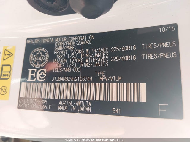Aukcja sprzedaży 2017 Lexus Nx 200t/base/f Sport, vin: JTJBARBZ9H2103744, numer aukcji: 12690770