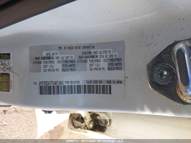 12690771 :رقم المزاد ، JM3TB3DA7F0461949 vin ، 2015 Mazda Cx-9 Gt مزاد بيع
