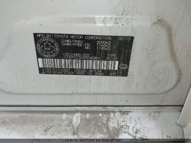 12690798 :رقم المزاد ، JTHCF5C20A5040801 vin ، 2010 Lexus Is 250 مزاد بيع