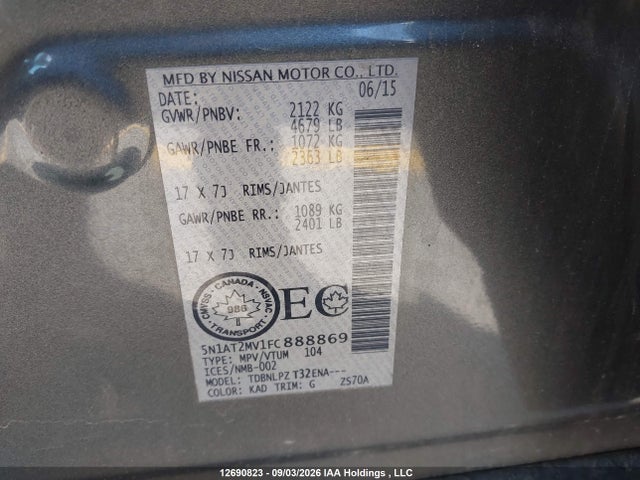12690823 :رقم المزاد ، 5N1AT2MV1FC888869 vin ، 2015 Nissan Rogue مزاد بيع
