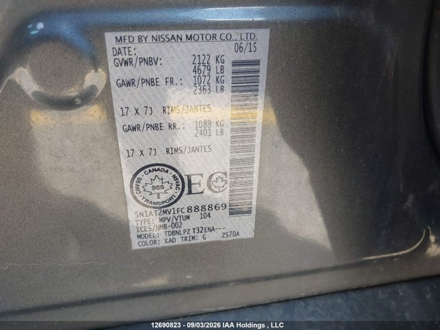 12690823 :رقم المزاد ، 5N1AT2MV1FC888869 vin ، 2015 Nissan Rogue مزاد بيع