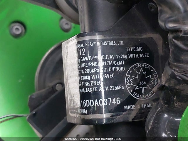 Продаж на аукціоні авто 2013 Kawasaki Ex300 A, vin: JKAEX8A16DDA03746, номер лоту: 12690829