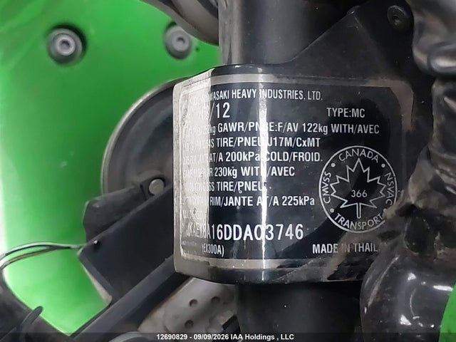 Продаж на аукціоні авто 2013 Kawasaki Ex300 A, vin: JKAEX8A16DDA03746, номер лоту: 12690829
