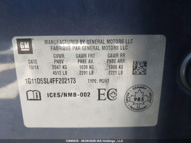 Продаж на аукціоні авто 2015 Chevrolet Malibu, vin: 1G11D5SL4FF202173, номер лоту: 12690835