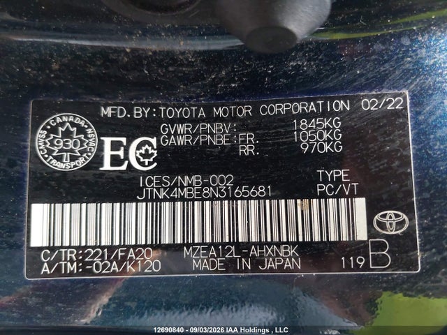 Toyota COROLLA SE 2022 JTNK4MBE8N3165681 Image 19