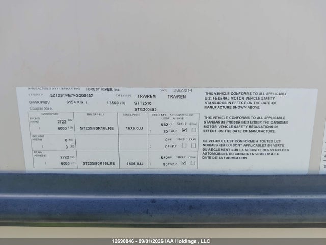 Продаж на аукціоні авто 2015 Forest River Forest River, vin: 5ZT2STPB7FG300452, номер лоту: 12690846