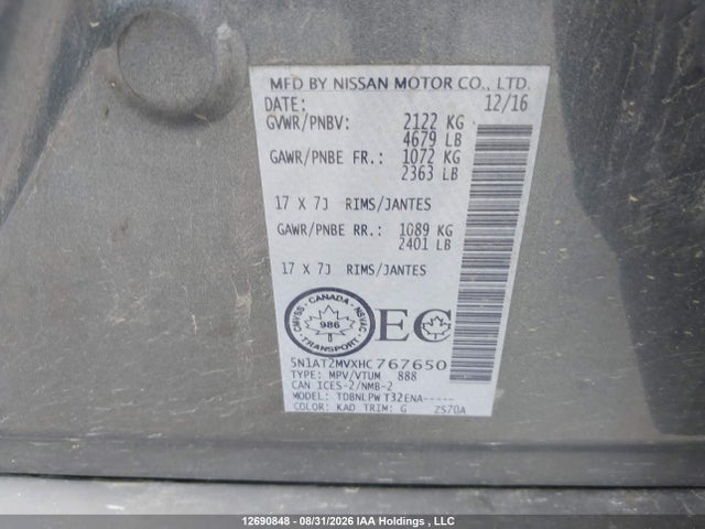 Nissan Rogue Sv/sl 2017 5N1AT2MVXHC767650 Image 9