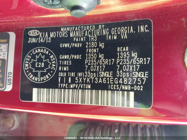 KIA Sorento Lx/se 2014 5XYKT3A61EG482757 Image 9
