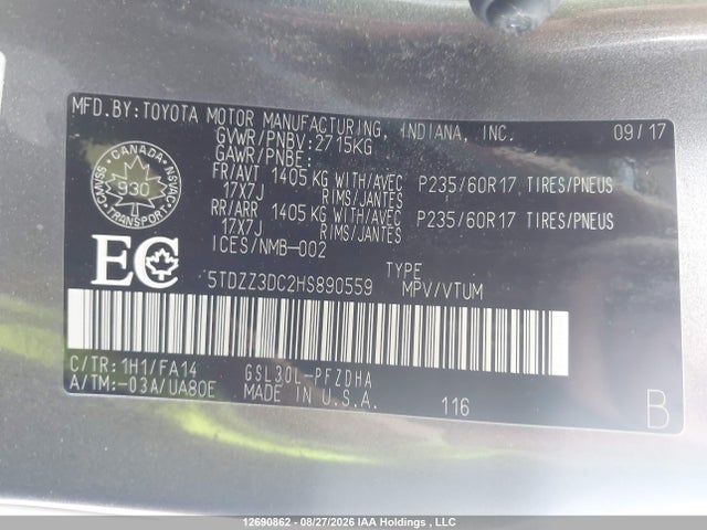Toyota Sienna 2017 5TDZZ3DC2HS890559 Image 9