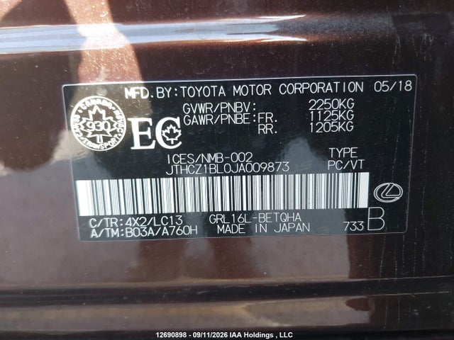 Aukcja sprzedaży 2018 Lexus Gs 350 Premium, vin: JTHCZ1BL0JA009873, numer aukcji: 12690898