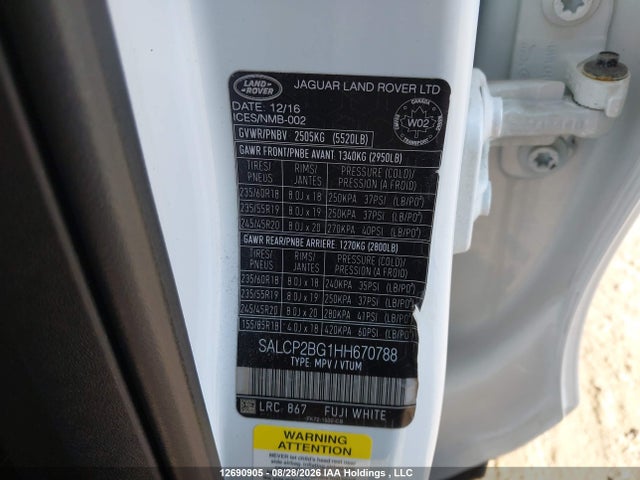 SALCP2BG1HH670788 Land Rover Discovery Sport Se