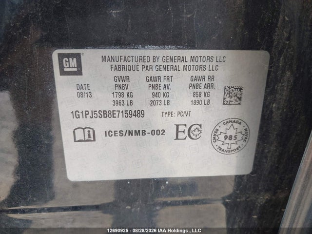 12690925 :رقم المزاد ، 1G1PJ5SB8E7159489 vin ، 2014 Chevrolet Cruze Eco مزاد بيع