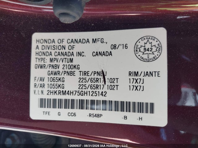 Honda CR-V EXL 2016 2HKRM4H75GH125142 Image 17
