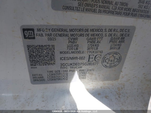 3GCUKDED7SG281677 Chevrolet Silverado K1500 Lt
