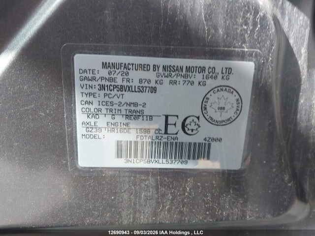 Nissan KICKS S 2020 3N1CP5BVXLL537709 Image 9