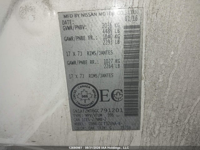 Nissan ROGUE S/SV 2016 5N1AT2MT6GC791201 Image 9