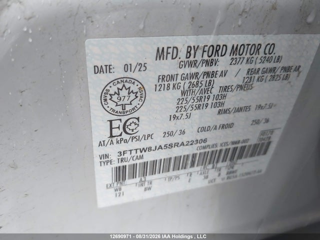 2025 Ford Maverick Xlt მანქანა იყიდება აუქციონზე, vin: 3FTTW8JA5SRA22306, აუქციონის ნომერი: 12690971