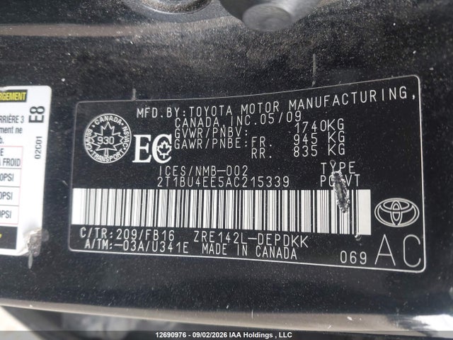 12690976 :رقم المزاد ، 2T1BU4EE5AC215339 vin ، 2010 Toyota Corolla Ce مزاد بيع