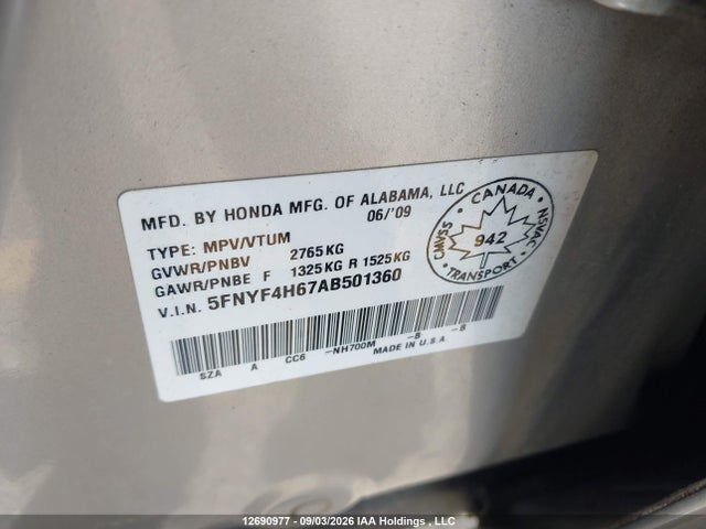 2010 Honda Pilot მანქანა იყიდება აუქციონზე, vin: 5FNYF4H67AB501360, აუქციონის ნომერი: 12690977