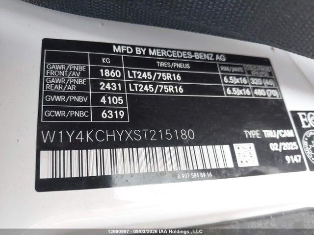 2025 Mercedes-benz Sprinter 2500 მანქანა იყიდება აუქციონზე, vin: W1Y4KCHYXST215180, აუქციონის ნომერი: 12690997