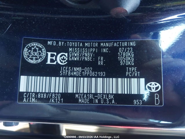 5YFB4MDE1PP062193 Toyota COROLLA LE