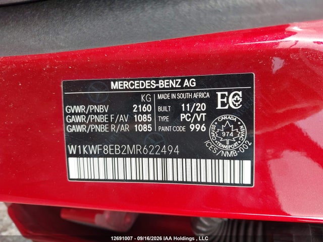 Продаж на аукціоні авто 2021 Mercedes-benz C 300 4matic, vin: W1KWF8EB2MR622494, номер лоту: 12691007