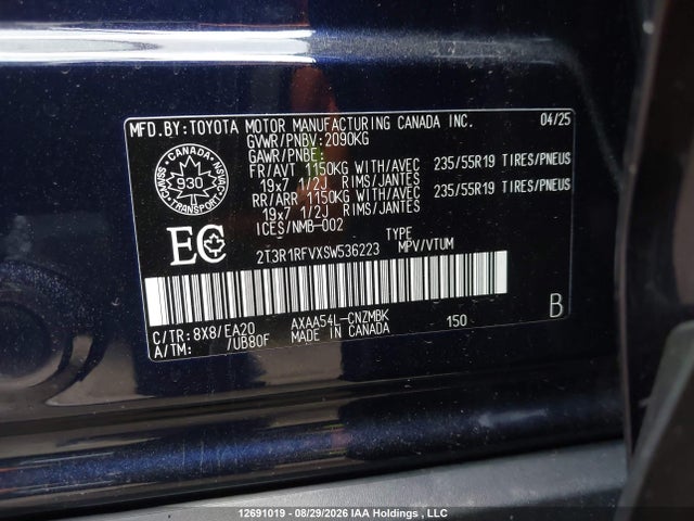 2T3R1RFVXSW536223 Toyota Rav4 Xle
