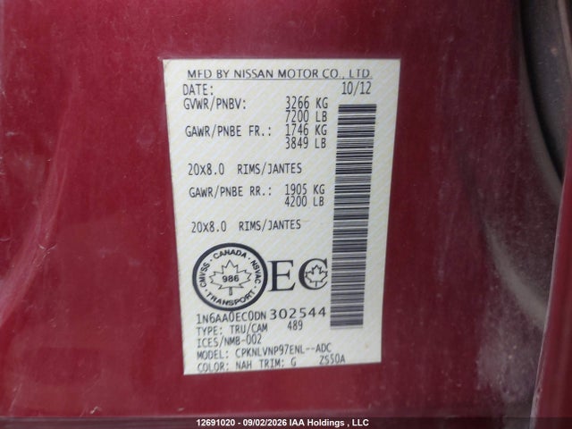 Продажа на аукционе авто 2013 Nissan Titan Pro-4x/s/sl/sv, vin: 1N6AA0EC0DN302544, номер лота: 12691020