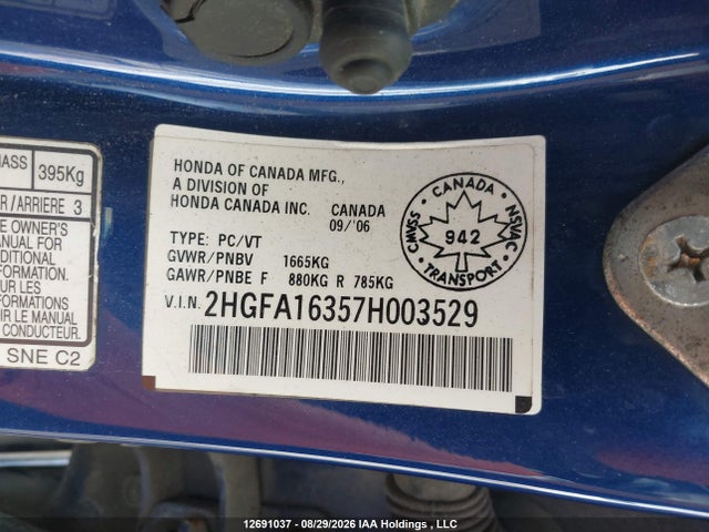 Продажа на аукционе авто 2007 Honda Civic Dx-g, vin: 2HGFA16357H003529, номер лота: 12691037