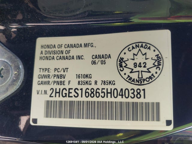 Продаж на аукціоні авто 2005 Honda Civic Si Si, vin: 2HGES16865H040381, номер лоту: 12691041