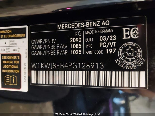 Aukcja sprzedaży 2023 Mercedes-benz C 300 4matic, vin: W1KWJ8EB4PG128913, numer aukcji: 12691049