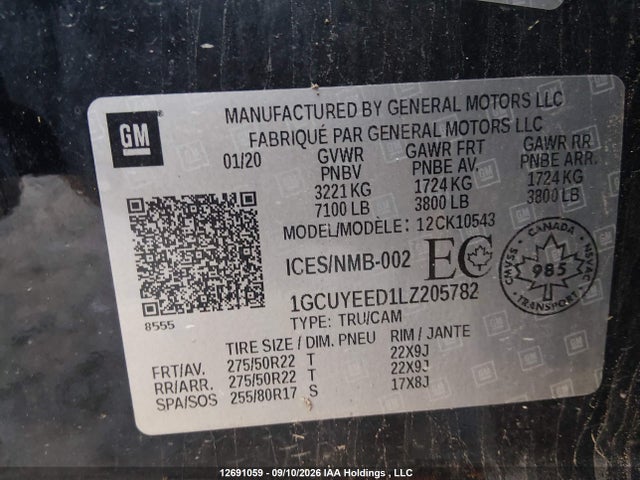 2020 Chevrolet Silverado 1500 Rst მანქანა იყიდება აუქციონზე, vin: 1GCUYEED1LZ205782, აუქციონის ნომერი: 12691059