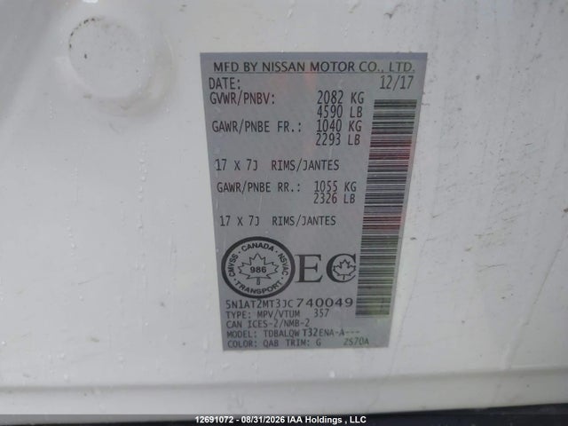 Продажа на аукционе авто 2018 Nissan Rogue, vin: 5N1AT2MT3JC740049, номер лота: 12691072