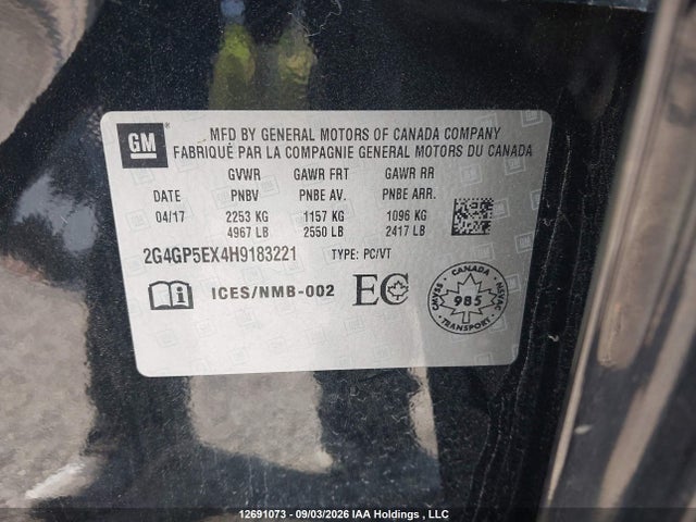 12691073 :رقم المزاد ، 2G4GP5EX4H9183221 vin ، 2017 Buick Regal Premium I مزاد بيع