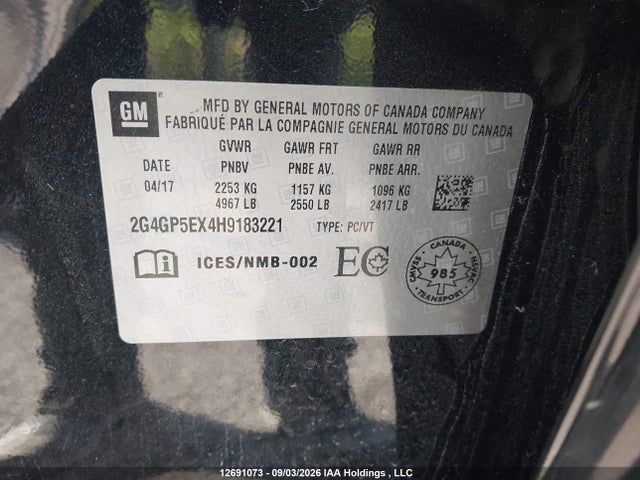 12691073 :رقم المزاد ، 2G4GP5EX4H9183221 vin ، 2017 Buick Regal Premium I مزاد بيع