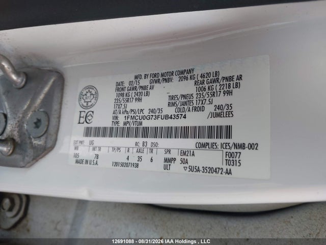 Ford ESCAPE SE 2015 1FMCU0G73FUB43574 Image 9