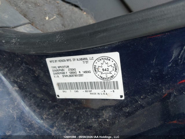 Продажа на аукционе авто 2007 Honda Odyssey Lx, vin: 5FNRL38287B512557, номер лота: 12691098