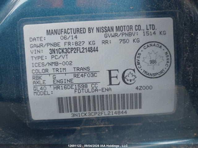 Продажа на аукционе авто 2015 Nissan Micra, vin: 3N1CK3CP2FL214844, номер лота: 12691122