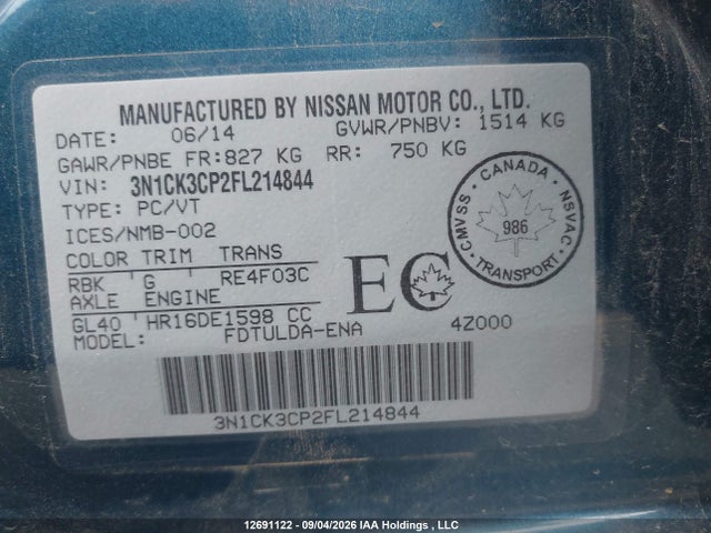 Продажа на аукционе авто 2015 Nissan Micra, vin: 3N1CK3CP2FL214844, номер лота: 12691122