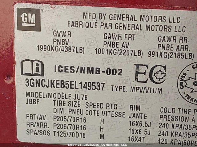 3GNCJKEB5EL149537 Chevrolet TRAX LS