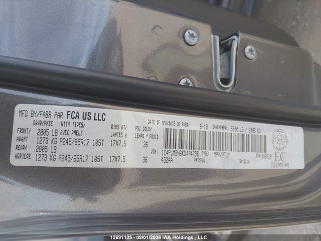 Aukcja sprzedaży 2019 Jeep Cherokee Trailhawk, vin: 1C4PJMBN6KD474736, numer aukcji: 12691125