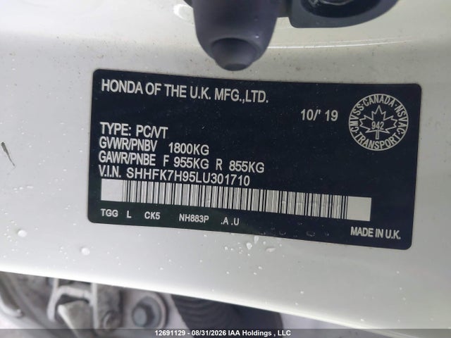 Aukcja sprzedaży 2020 Honda Civic Sport Touring, vin: SHHFK7H95LU301710, numer aukcji: 12691129