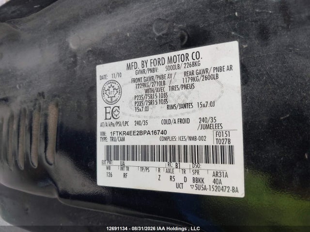 Aukcja sprzedaży 2011 Ford Ranger Super Cab, vin: 1FTKR4EE2BPA16740, numer aukcji: 12691134