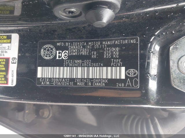 Продаж на аукціоні авто 2011 Toyota Matrix Wagon, vin: 2T1KU4EEXBC626074, номер лоту: 12691141