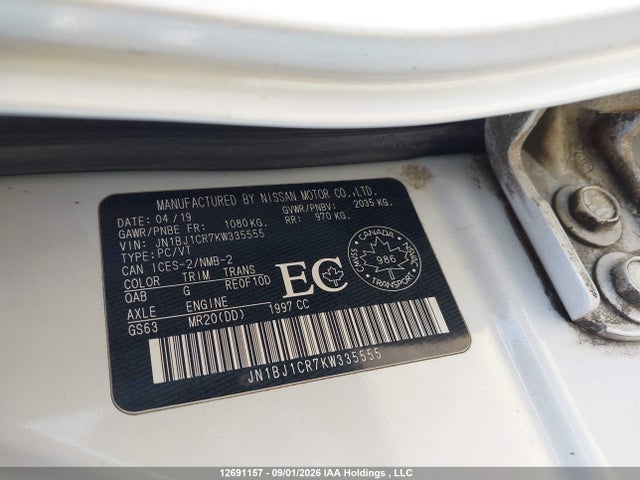 Aukcja sprzedaży 2019 Nissan Qashqai S/sl/sv, vin: JN1BJ1CR7KW335555, numer aukcji: 12691157
