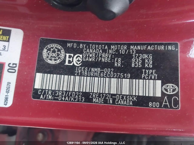 Toyota Corolla S 2014 2T1BURHE6EC037519 Image 9