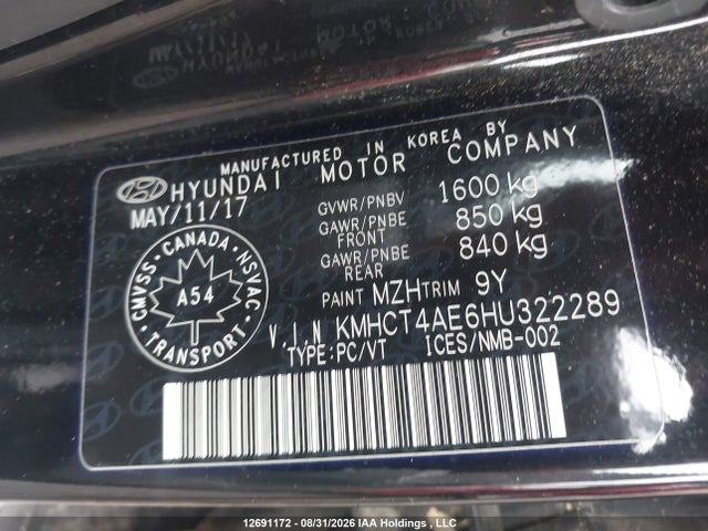 Hyundai ACCENT GL 2017 KMHCT4AE6HU322289 Image 9