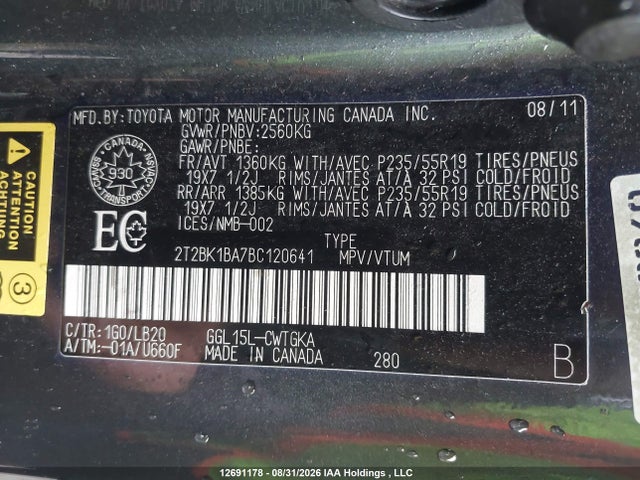 Продаж на аукціоні авто 2011 Lexus Rx 350, vin: 2T2BK1BA7BC120641, номер лоту: 12691178