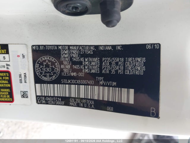 Aukcja sprzedaży 2011 Toyota Sienna, vin: 5TDJK3DCXBS007493, numer aukcji: 12691191